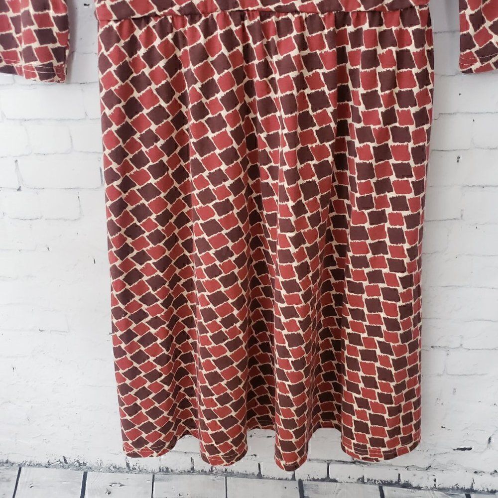 Garnet Hill Cotton Rust Brown Geometric Scoop Neck Dress 3/4 Sleeve Small Fall - Picture 4 of 7